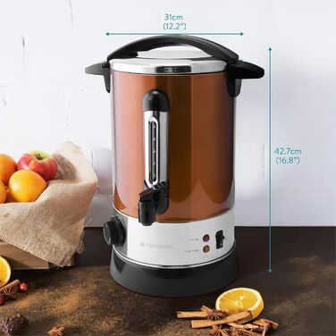 Navaris Mulled Wine Warmer Hot Water Dispenser - Stainless Steel - with Thermostat, Fill Level Indicator, Tap - Mulled Wine & Hot Beverage Dispenser (6.8L, Copper)
