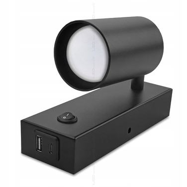 Настінний світильник LEDTechnics чорний GU10 10 Вт з вимикачем та USB-портом