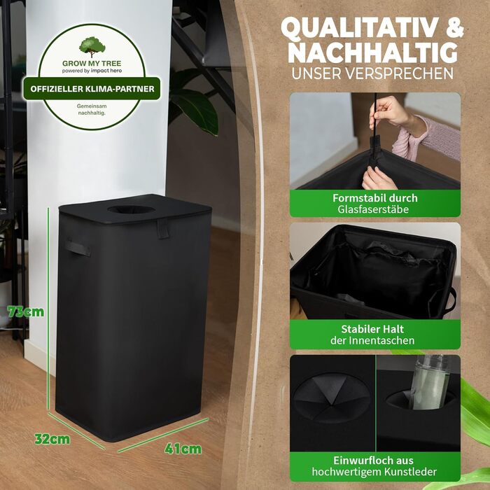 Deposit bottle collection container with lid and carrying bag | Deposit container with drop-in opening | Ideal bottle organizer for collecting deposits, bottle collector, empty container for kitchen - black
