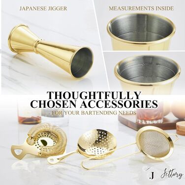 Набір шейкерів Boston - 16 предметів з нержавіючої сталі з акриловою основою, набір для приготування коктейлів (золотий)