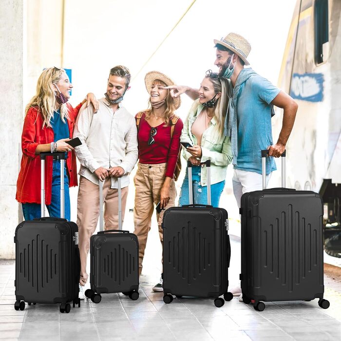 Набір валіз LALAHO 4 шт., туристичний набір з ABS пластику, з телескопічною ручкою, ручна поклажа (чорний)