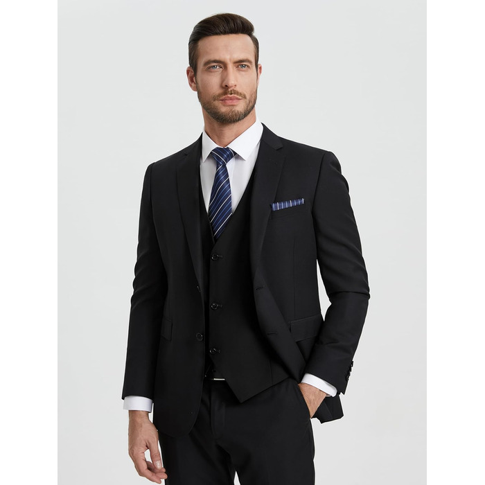 Жилет чоловічий HISDERN для весілля, елегантний, slim fit, класичний, однотонний, для наречених, смокінг, з кишенями, 3 ґудзики, S-4XL, чорний