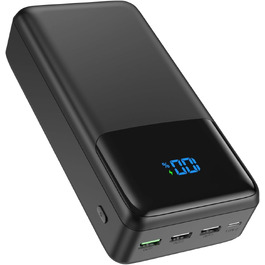 Повербанк Power Bank 60000mAh з швидкою зарядкою 22.5W, зовнішній акумулятор USB-C, 4 виходи та 2 входи, LED-дисплей, чорний