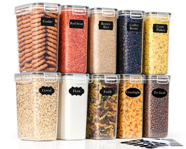 GoMaihe Набір контейнерів для зберігання продуктів 2л (10 шт): герметичні банки для кухні (мюслі, борошно, макарони, цукор) BPA-free, можна мити в посудомийній машині, з етикетками та маркером