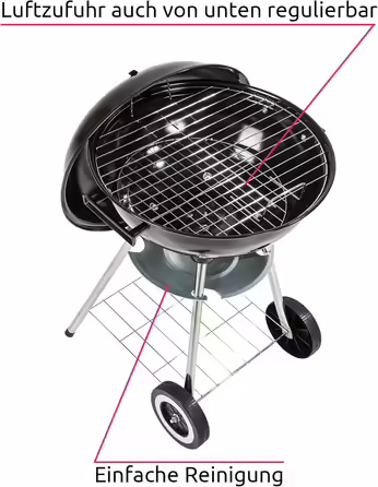 tectake 3in1 Barbecue Grill Cart Smoker, Smoker Grill with Thermometer, Adjustable Air Vent, Steaming, Charcoal Grill with Charcoal Tray and Ash Grid (BBQ Grill)