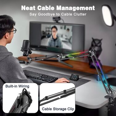 Тримач для мікрофона з RGB підсвіткою: регульований кріплення на стіл для TikTok Live-Streaming та співу