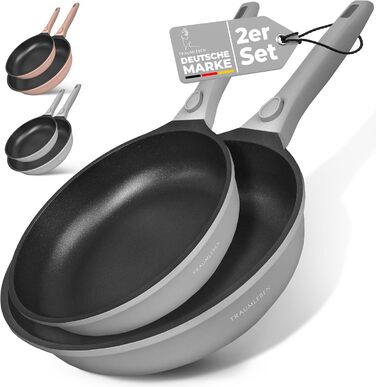 Набір сковорідок TraumLeben Neu 2 шт. 24/28 см з знімними ручками, антипригарне покриття, без PFOA, для індукції, сумісний з духовкою | сковорода, універсальна сковорода (сірий)