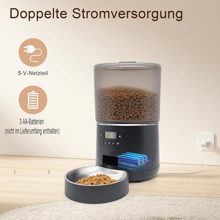 Автомат для годування котів з таймером – 4L, програмований, точний контроль порцій, чорний