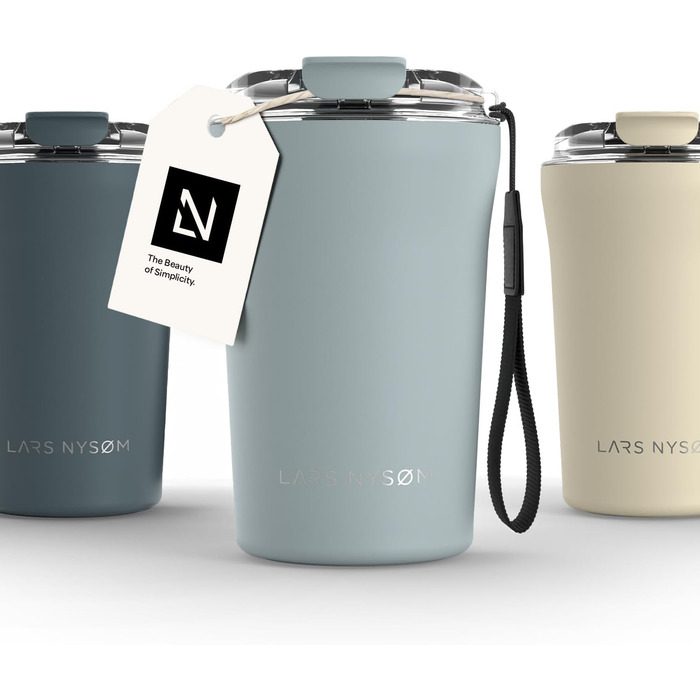 Термокружка для кави та напоїв LARS NYSØM 380 мл, Sky Blue | З нержавіючої сталі, Tritan кришка, з петлею для перенесення, ізольована, витокозахисна