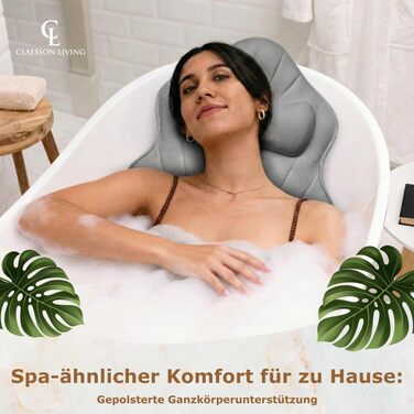 Подушка для ванни повного тіла 126x41см з підголовником - килимок для ванни з підтримкою шиї, спини та ніг. Біла (антрацит). З мішком для прання та гачком для сушки.