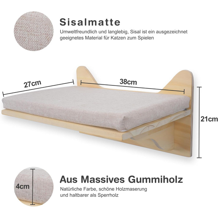 Кігтеточка-стінка для котів, велика полиця для кріплення до стіни, 38 x 27 см
