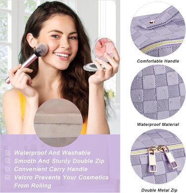 Жіноча косметичка для подорожей з великим об'ємом, водонепроникна, з перегородками, органайзер (Кремовий абрикос) (Світло-фіолетовий-1)