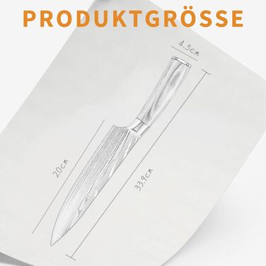Професійний кухонний ніж Plys Kochmesser 20 см: гострий ніж з нержавіючої сталі з вуглецевим покриттям, ніж шеф-кухаря з ергономічною ручкою, срібляста клинка