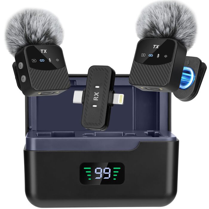 Мікрофон-петличка для iPhone/iPad/Android, бездротовий, з шумозаглушенням, 25 годин роботи, для відео, блогів, YouTube, TikTok, Live-Stream