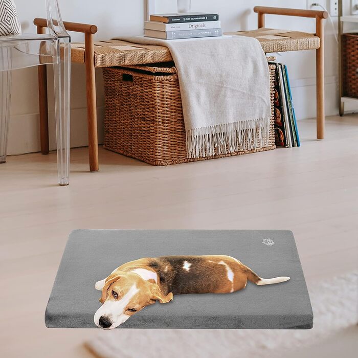 EMPSIGN Dog Bed for Large Dogs, Washable Dog Cushion, Waterproof Dog Bed L 89x56cmx7.6cm, Dog Cushion Suitable for Cages, Dog Mat with Removable and Washable Cover for Large Dogs, Grey (S (61*41*5.8cm))