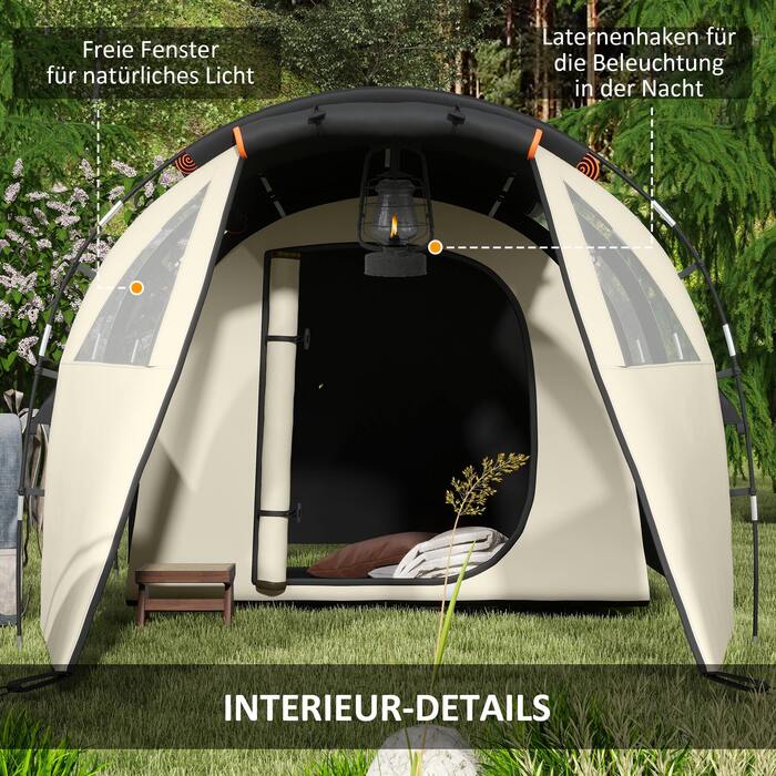 Намет Outsunny Tunnelzelt Campingzelt 5 осіб Сімейний намет 2 кімнати Бічні вікна Сумка для перенесення 3000 мм Садовий Хакі | Aosom