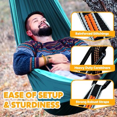 Гамак для кемпінгу NATUREFUN Ultraleicht | 275 x 140 см, 300 кг, дихаючий, швидковисихаючий, армійний зелений