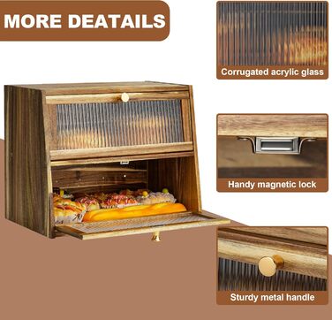 Дерев'яний хлібниця великого розміру, 2-ярусний, з акриловим вікном (акація)