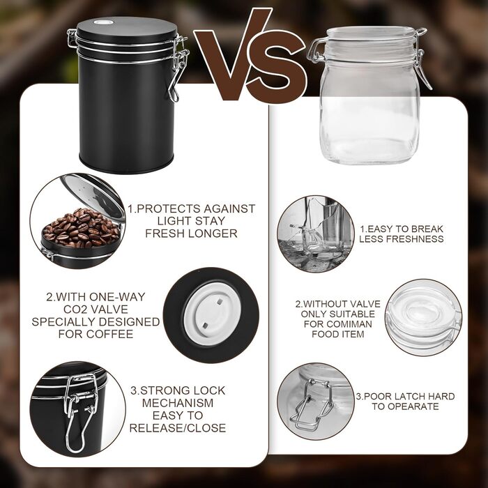 Кавова банка з нержавіючої сталі 450 мл з клапаном, вакуумна, для кави, чаю, горіхів, какао, чорна