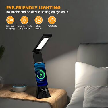 LED лампа настільна AMFUN з USB, регулюванням яскравості, захистом для очей, годинником та торканням, 3 кольори, нічник для читання, офіс