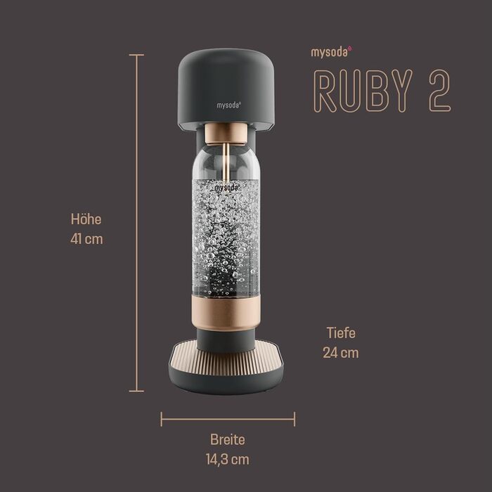 Mysoda Ruby 2: Газований пристрій для води з алюмінію (чорно-мідний) + пляшка 1л
