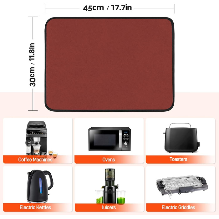 Термостійкий килимок 40 x 45 см, 1 мм - захист від нагріву для фритюрниці, вогнестійкий килимок для кухонних стільниць, масло- та водовідштовхувальний, легко миється, 1 шт. (Червоний, 30 x 45 x 0.1 см)