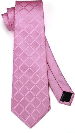 HISDERN Комплект краватки та нагрудного хустинки в клітинку для чоловіків (K Рожевий)