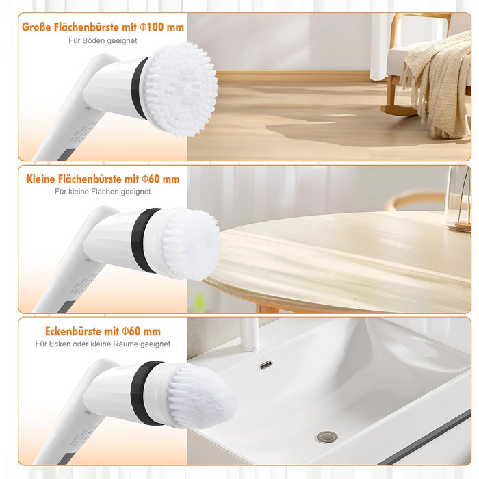 Електрична щітка для прибирання Ibergrif M34104 з 6 насадками, водонепроникна IPX7, з регульованою ручкою для ванної, кухні, підлоги