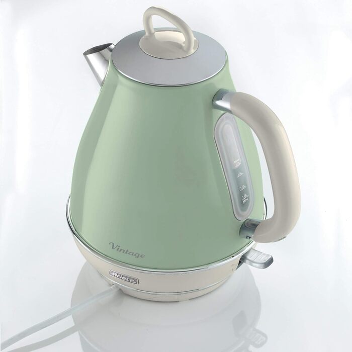 Ariete Vintage Green Electric Kettle - 1.7L Stainless Steel, 2000W, 360° Swivel Base, Automatic Shut-Off, Tea Infuser