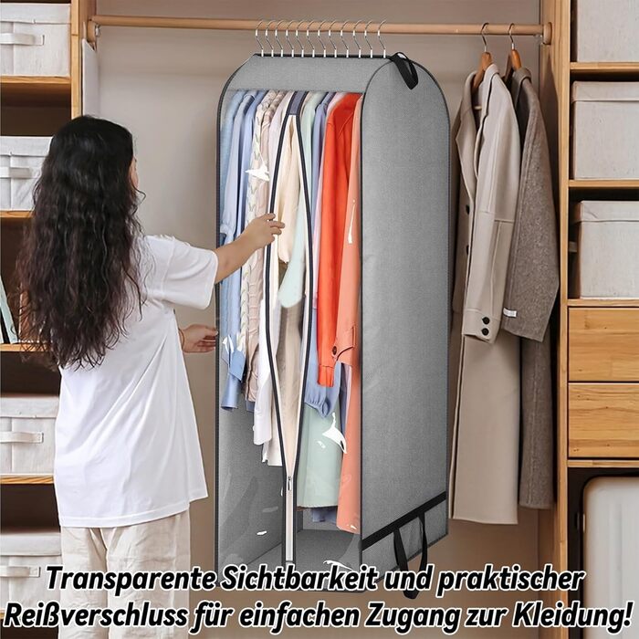 Чохли для одягу 2 шт. WwuHua, 110*60*25 см, сірі, з блискавкою, для костюмів, вечірніх суконь, пальто, жакеток
