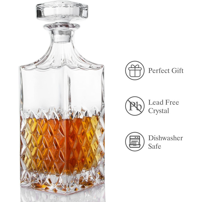 LIGHTEN LIFE Whisky Decanter 849 ml Lead-Free Whisky Carafe with Stopper in Gift Box, Crystal Scotch Decanter, Premium Bourbon Decanter, Spirits Decanter for, Bourbon, Carafe for Men