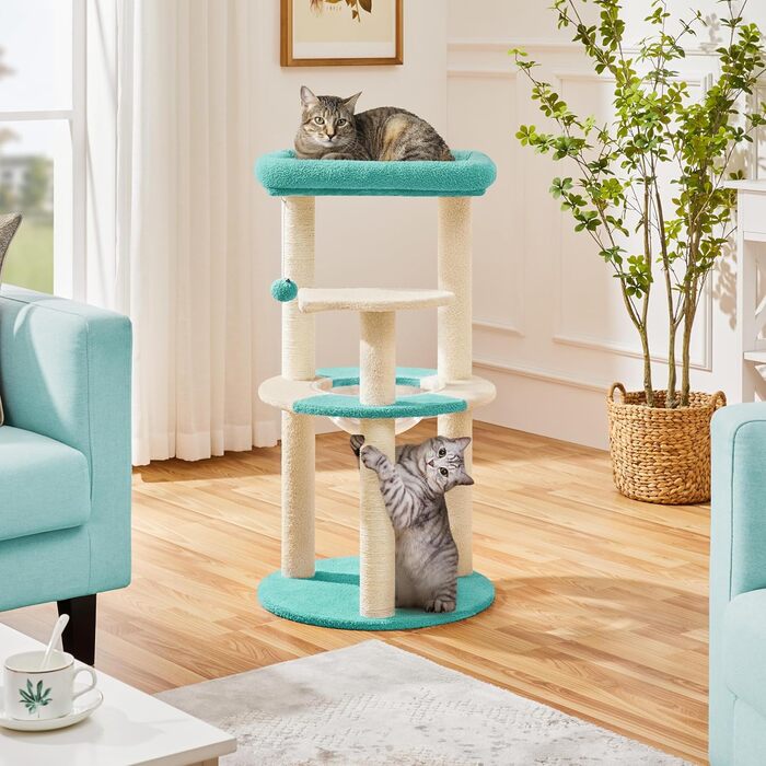 Yaheetech Cat Tree, Ocean Design Cat Tree, Cat Scratching Post, with Platform Space Capsule Sisal Posts, Stable Cat Climbing Tree, (Indigo/Beige)