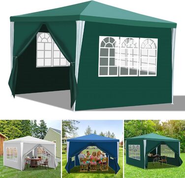Garden Pavilion - Garden Gazebo with 6 Side Walls and Windows, Stable, UV Protection, Waterproof, Party Pavilion, Folding Garden Tent, Party Tent, for Outdoors, Garden, Party, Wedding (3x3m, Green)