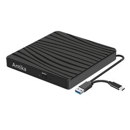 Зовнішній DVD-накопичувач Antika USB 3.0 Type-C, портативний CD/DVD бренер для ноутбука та ПК (Windows, macOS), чорний
