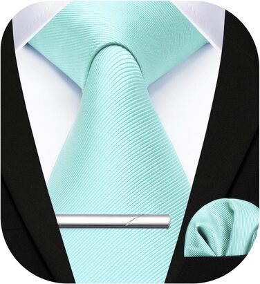 Краватка та нагрудна хустинка для весілля HISDERN: набір однотонних аксесуарів для чоловіків, різних кольорів, універсальний розмір (м'ятний)