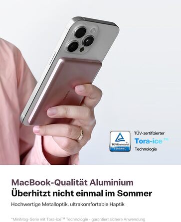 Powerbank TORRAS MiniMag Ultra Slim для iPhone 17 Pro Max: 5000mAh, MagSafe, USB-C, бездротова зарядка, сірий титан/рожевий