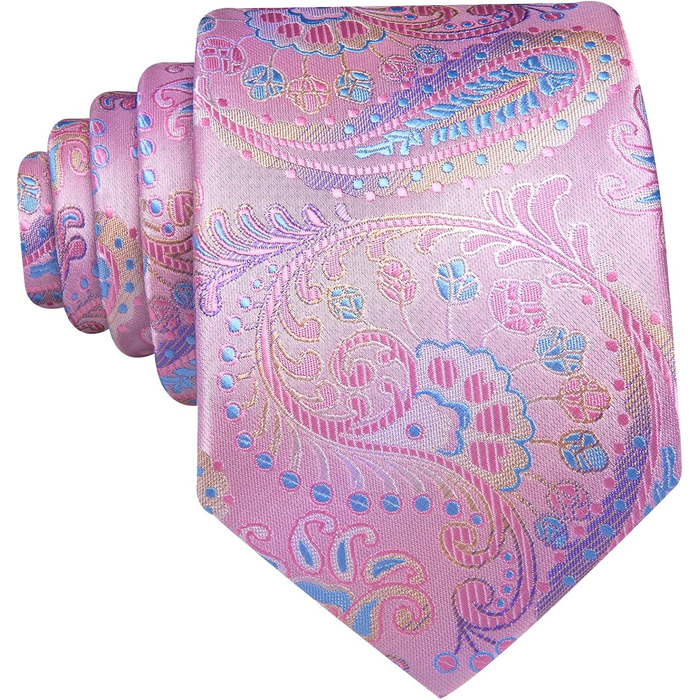 Краватка Paisley від Barry.Wang, Шовкова, Тканий комплект з краваткою та краватковою скріпкою, для весілля, свят, бізнесу, офіційних заходів, Синьо-рожевий