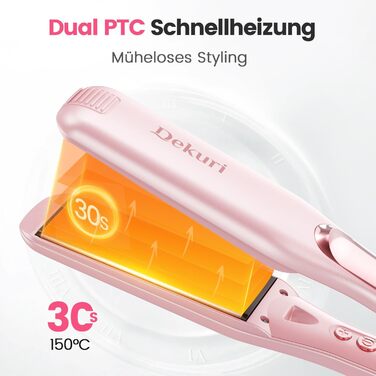 Dekuri 42mm Ceramic Hair Straightener & Curling Iron - Pink - Adjustable Temperature 120°C-230°C