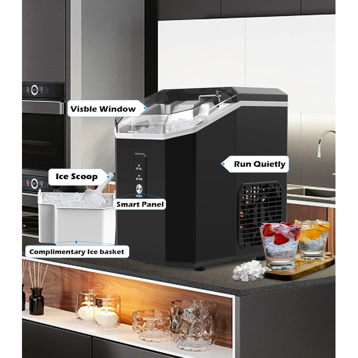 Машина для приготування кубиків льоду Ice Maker - 2L, чорна, з LED-дисплеєм, лопаткою та кошиком. Швидке приготування льоду за 6 хвилин.
