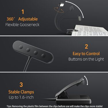 LED лампа для читання iFalarila з кріпленням на книгу, USB-C, 3 кольори, 10 рівнів яскравості, гнусий