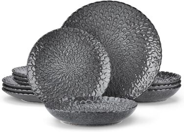 Комплект посуду Vancasso Chrys: 12 предметів з кераміки для 4-12 осіб (тарілки для супу, десерту, обідні)