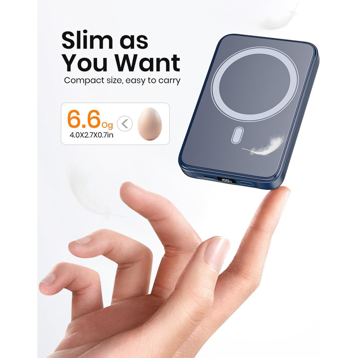 Power Bank A ADDTOP 10000mAh з підтримкою PD 20W та бездроговою зарядкою. LED дисплей, USB-C In/Out, сумісний з iPhone 17/16/15/14/13/12/Pro Max (Блакитний)