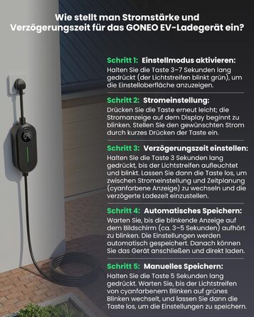 Зарядний пристрій для електромобілів GONEO Typ 2 3.68kW 16A IP66, 6м, 230V з LCD та таймером