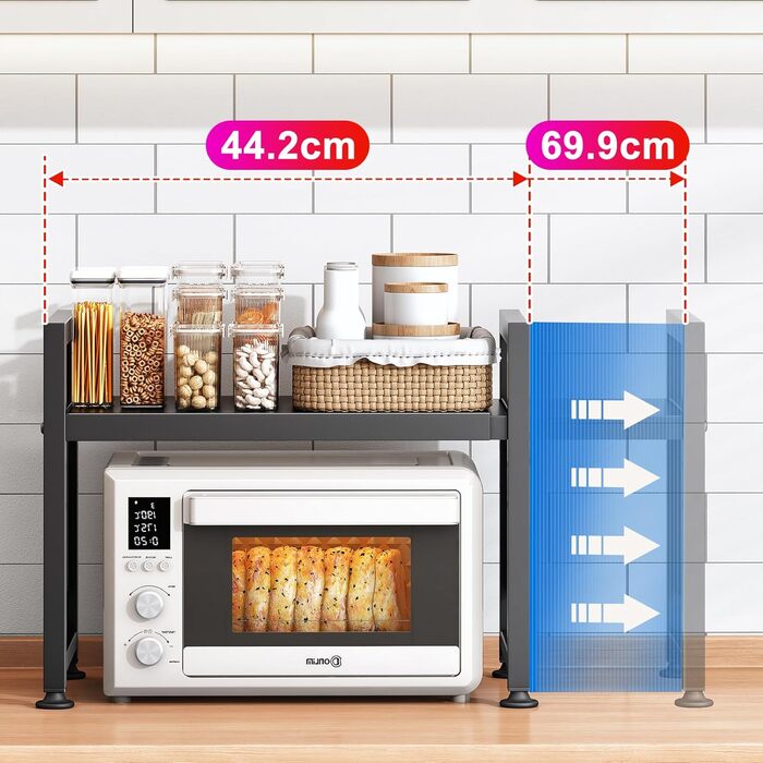 Стійка для мікрохвильової печі SAYZH, 2-рівнева розширювана, з 10 гачками, чорна