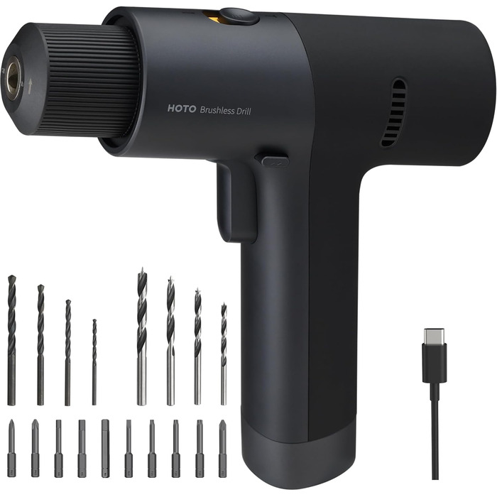 Акумуляторний дриль-шуруповерт HOTO 12V, 30 Нм, 1400 об/хв з LED-індикатором та USB-C зарядкою
