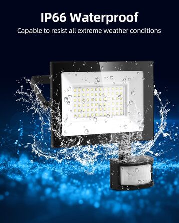 Світлодіодний прожектор Lightasea з датчиком руху, 10000 Лм, 50 Вт, IP66, холодне біле світло 6500K, з пультом, для вулиці, саду, двору, гаража, 2 шт.