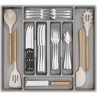 Органайзер для столових приборів Lifewit, 51.6x42 см, для 60 предметів, знімний тримач, пластиковий лоток для ложок, виделок, ножів у шухляду