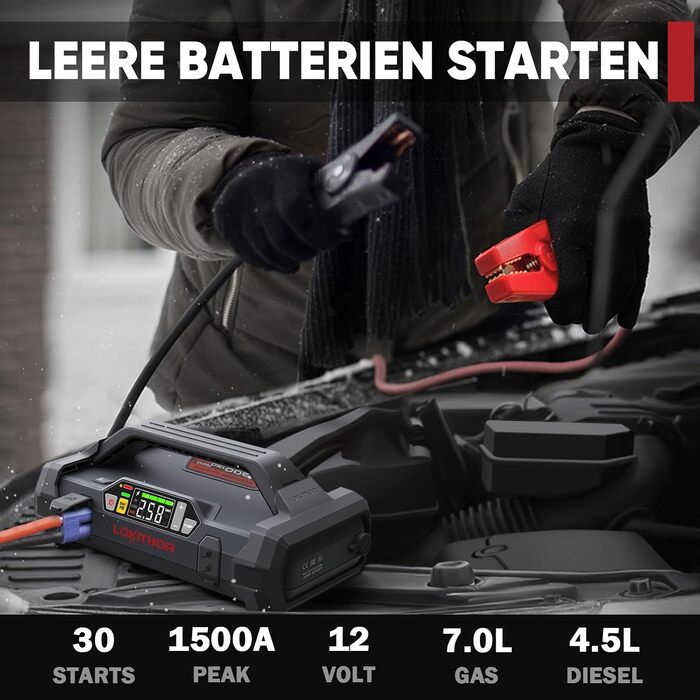 Бустер-стартер LOKITHOR JA300 з компресором 150 PSI та Powerbank 1500A для автомобіля