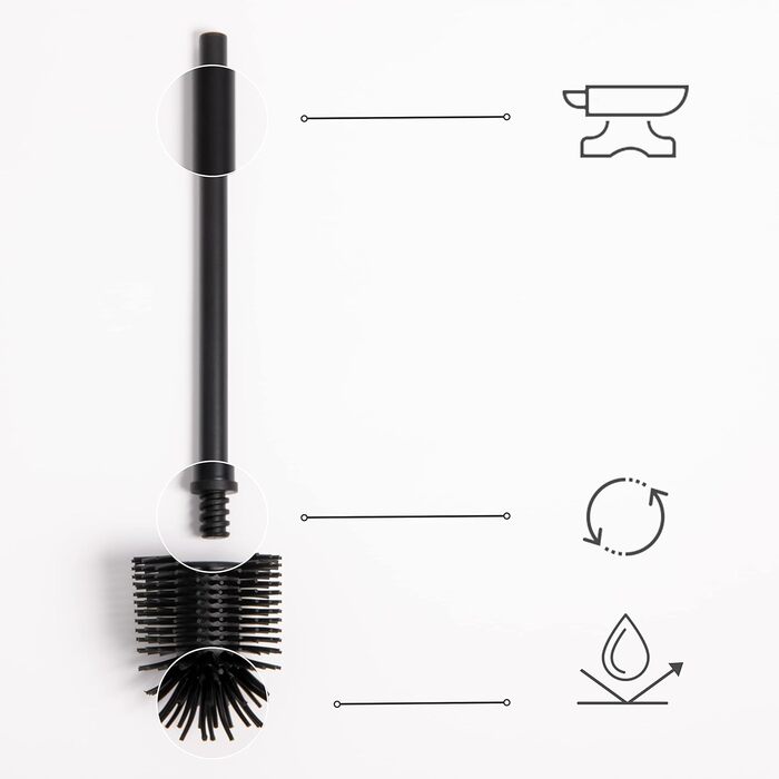 Торгова щітка для унітазу з тримачем з дерева | Силіконова щітка для унітазу з нержавіючої сталі | Тримач для щітки з натурального бамбука | Настільна щітка для ванної кімнати | Чорний колір
