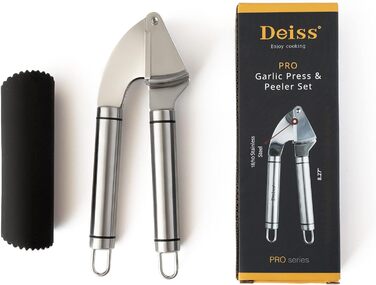 Набір для часнику Deiss PRO: прес-часникодавна та силіконова очищувачка з нержавіючої сталі, придатна для посудомийної машини